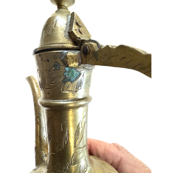 Vintage Etched Brass Pitcher 6" Ewer, Aftaba-Intricate Engravings Made in India - Picture 7 of 7